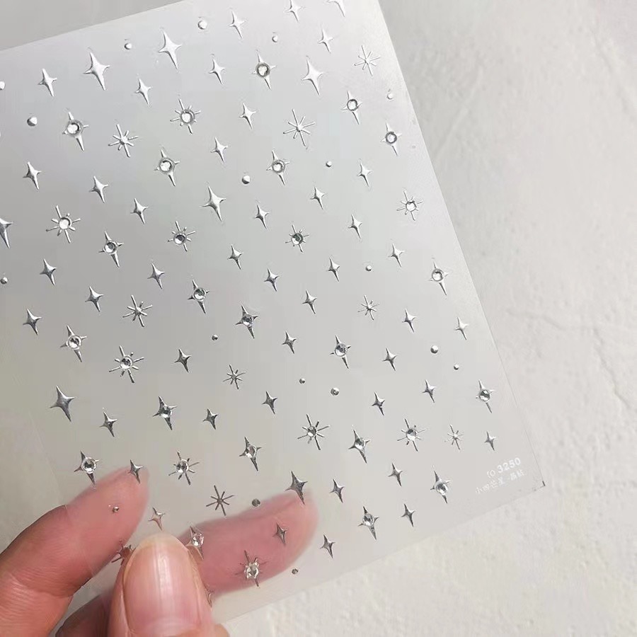 迷你小四芒星星镶彩钻浮雕立体美甲贴纸指甲超闪星星点点镭射炫彩