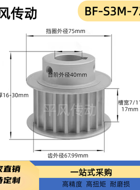 S3M72齿 同步带轮凸台 槽宽11 BF型 同步皮带轮齿轮铝 72S3M100-B
