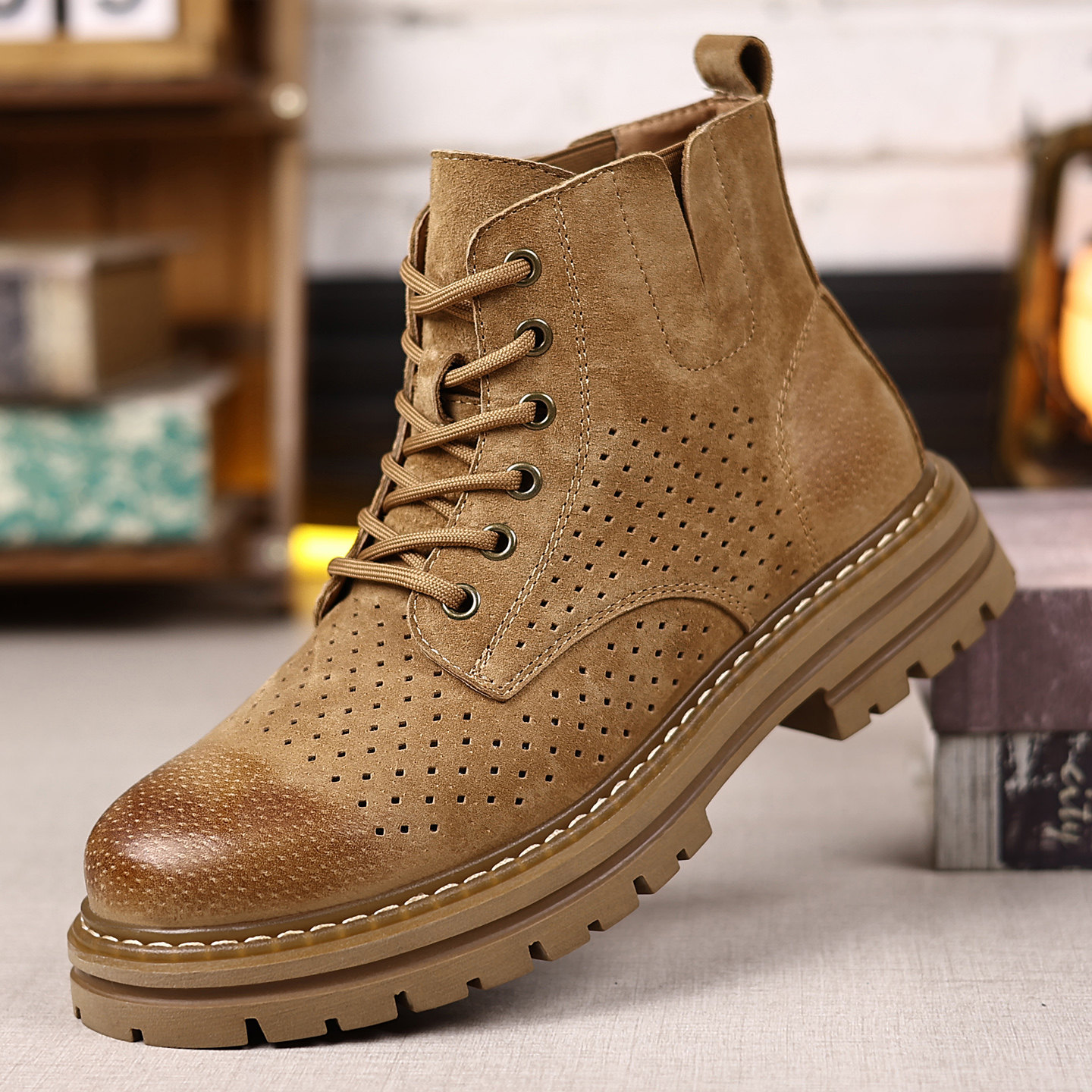 2026夏季新款马丁靴男真皮英伦风薄款镂空透气休闲户外高级感工装