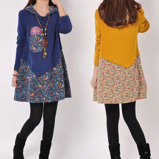 2020春秋季 打底长袖 大码 假两件胖mm宽松休闲裙韩版 连衣裙 女装 新款