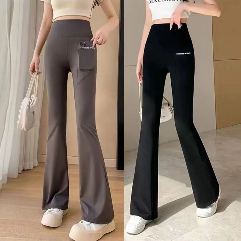 女秋冬加绒加厚微喇鲨鱼裤高腰收腹提臀显瘦外穿打底口袋瑜伽裤子