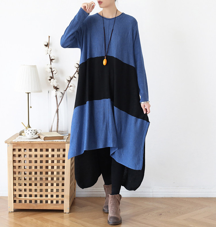 冬季新款女装复古风大条纹毛衣裙