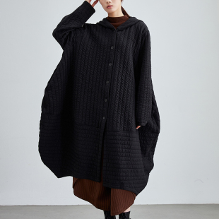 连帽风衣针织棉茧型禅意外套宽松加大码 桉慕图原创设计秋冬季 新款