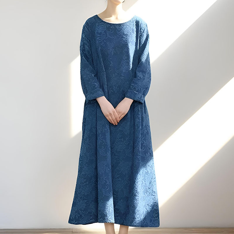 棉麻提花连衣裙宽松休闲中长款