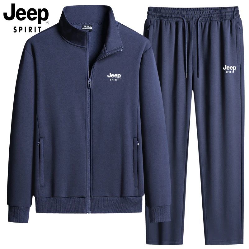 JEEP吉普专柜运动套装男春秋季薄款立领中老年长袖休闲跑步运动服