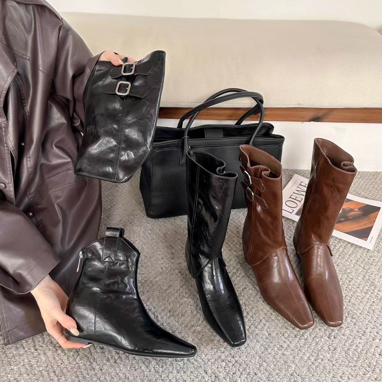 25159秋冬新款复古西部牛仔靴厚底增高显瘦可拆卸两穿舒适骑士靴