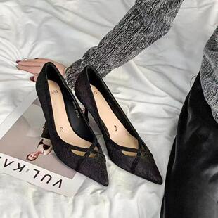 6公分 气质百搭舒适高跟鞋 一代佳人26C1700时尚 蕾丝刺绣细跟单鞋