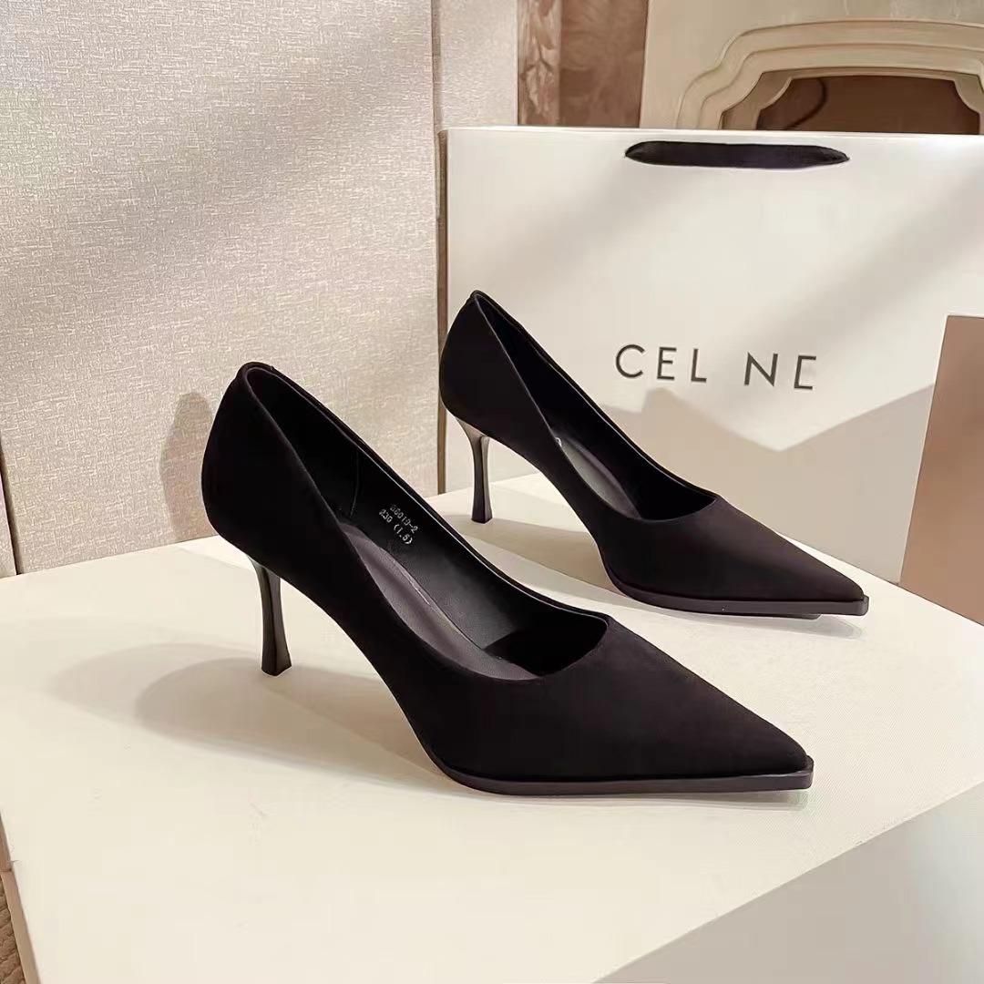 黑色高跟设计感小众浅口单鞋
