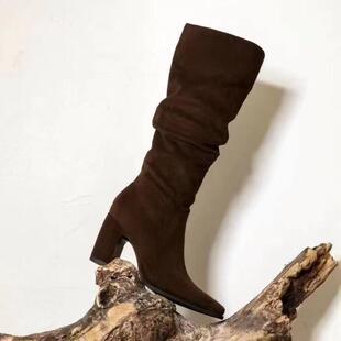气质瘦瘦靴7cm 粗跟长筒靴尖头佳人时尚 一代佳人26D960 5秋冬新款