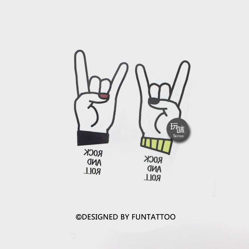 玩味防水纹身贴摇滚rock手势纹身贴ins音乐节创意手腕纹身贴持久