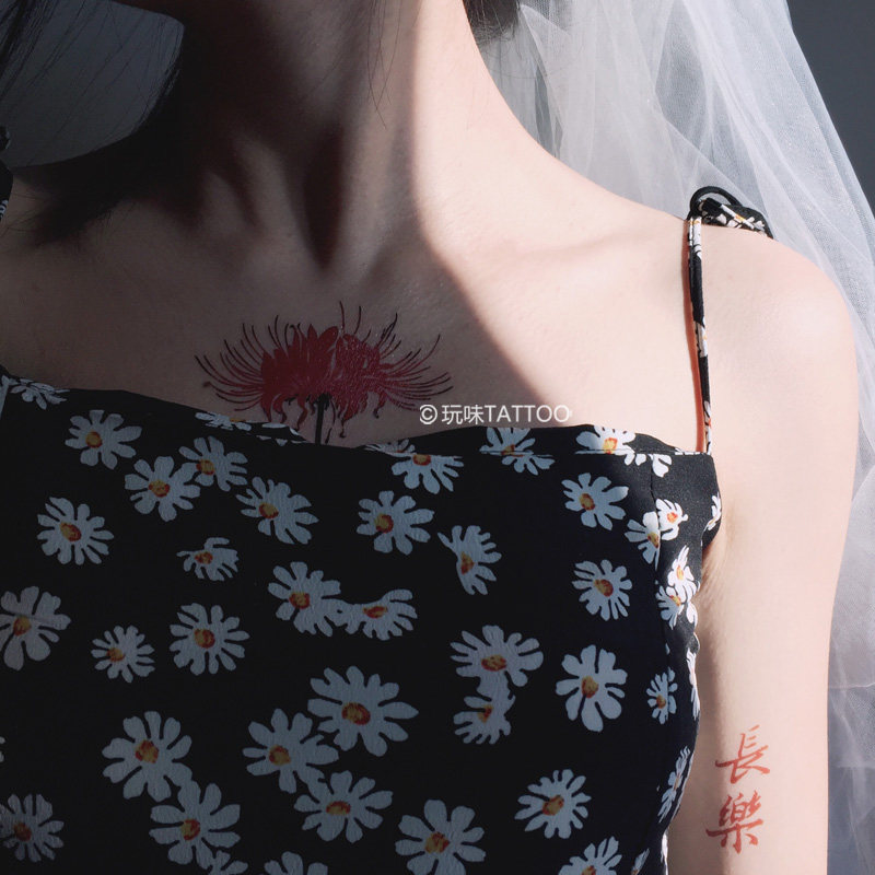 玩味古风胸前曼珠沙华纹身贴彼岸花地狱少女性感动漫刺青持久防水