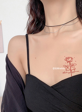 红色玫瑰花纹身贴玩味tattoo锁骨