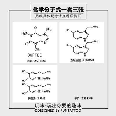 化学元素纹身贴玩味tattoo符号