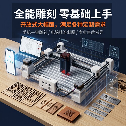 桌面级家用激光雕刻机5W光功率蓝光不锈钢打标皮革切割木板切割