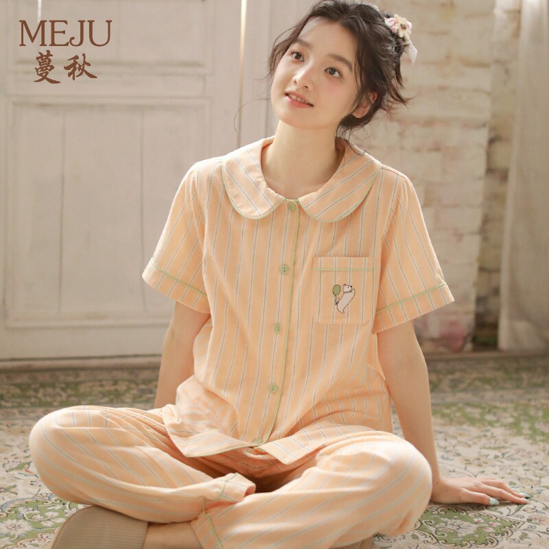 甜美多巴胺条纹睡衣女夏季纯棉