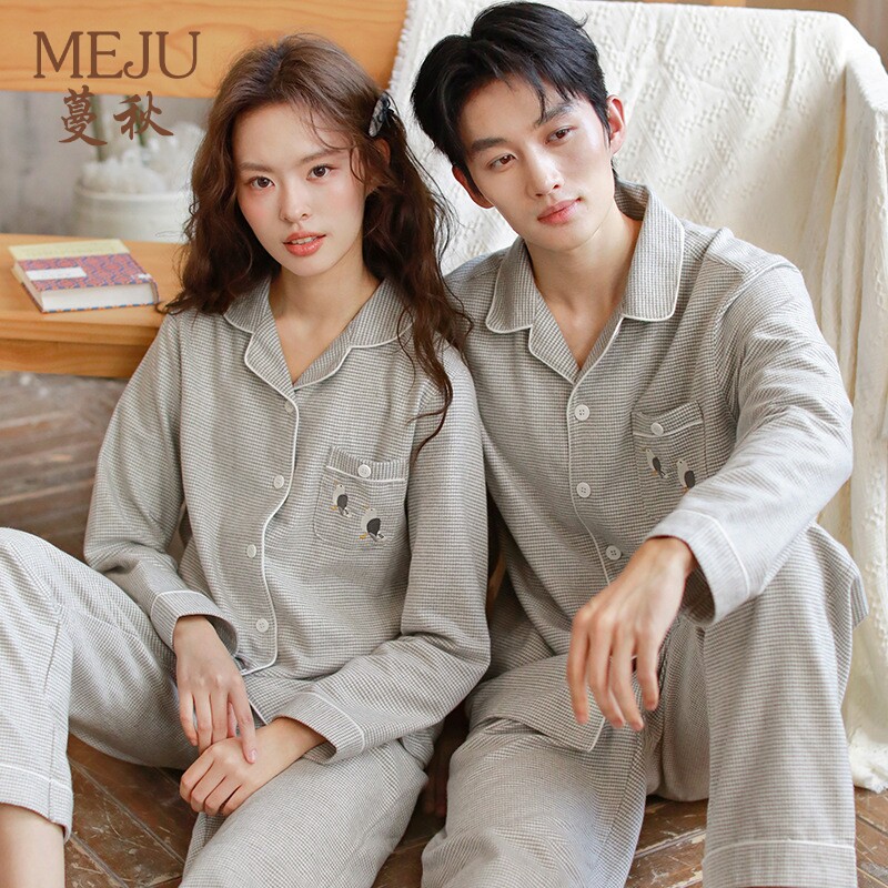 男女睡衣学生简约开衫翻领家居服