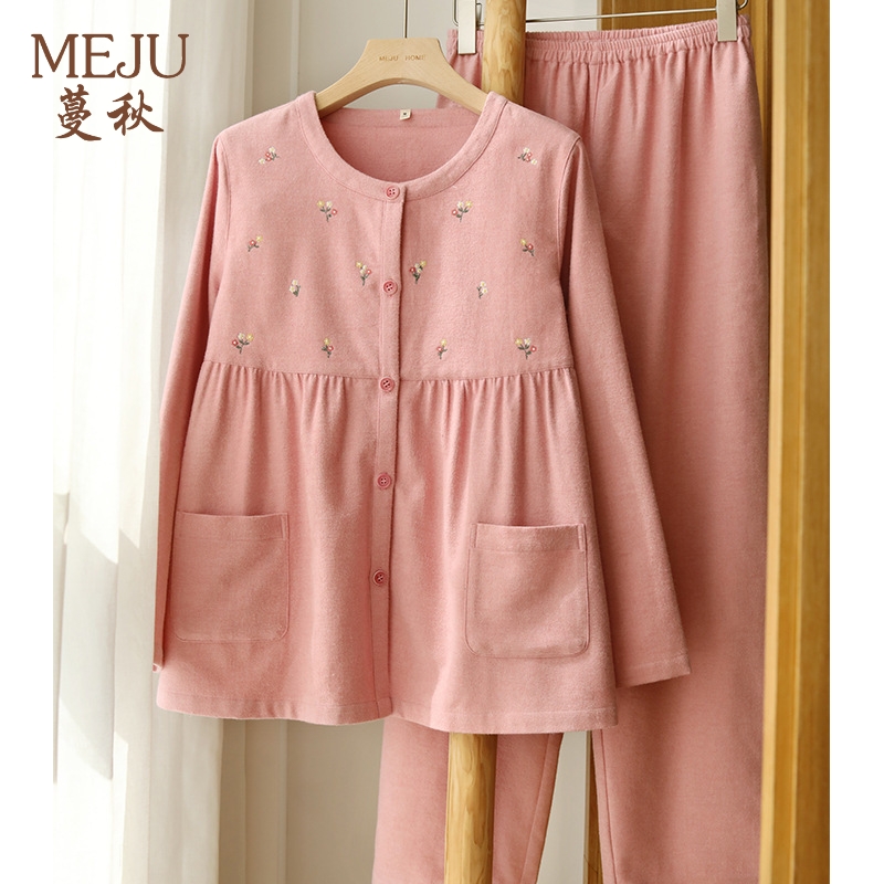 女学生长袖长裤睡衣绒布甜美套装