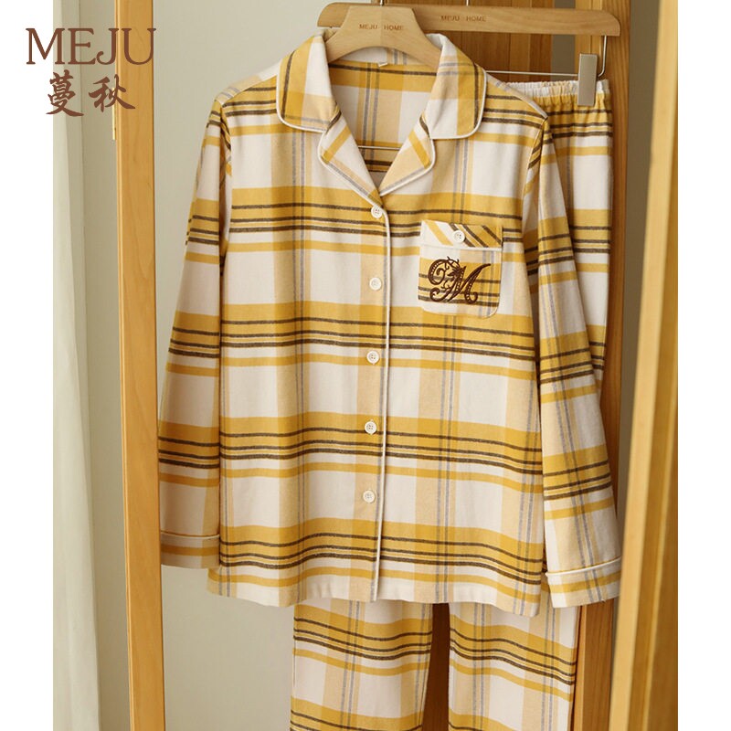 女学生长袖睡衣绒布简约开衫翻领