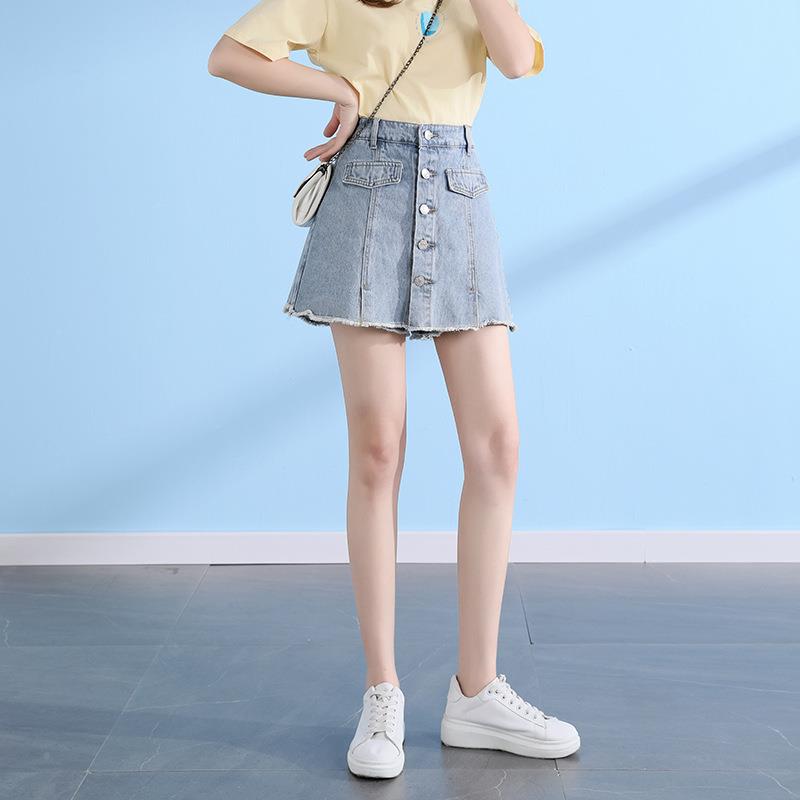 加俊大高腰AD8812浅码半身裙牛仔裙裤宽女夏学院风色松短裤裤裙a