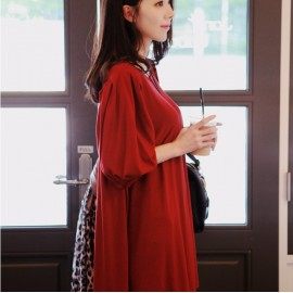 韩国进口女装 新款秋装 时尚 韩版可爱显瘦宽松灯笼短袖连衣裙