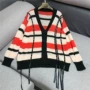 Ins siêu lửa áo len dài của phụ nữ mới streamer kẻ sọc kẻ sọc mohair đan áo len thủy triều - Đan Cardigan áo len croptop