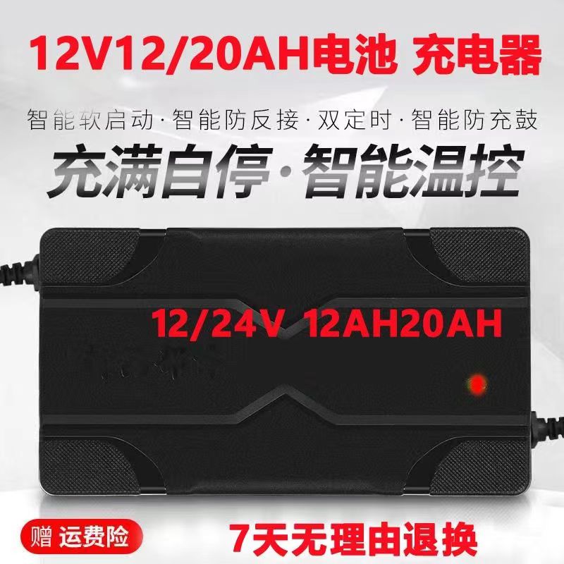 12V20AH电瓶充电器电动碰碰车12伏20安铅酸蓄电池充电机24V喷雾器