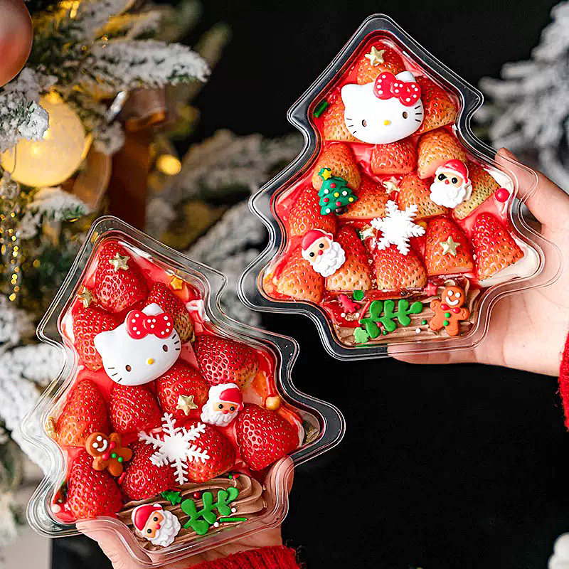 圣诞树奶油蛋糕盒提拉米苏慕斯装饰西点甜品一次性打包透明包装盒