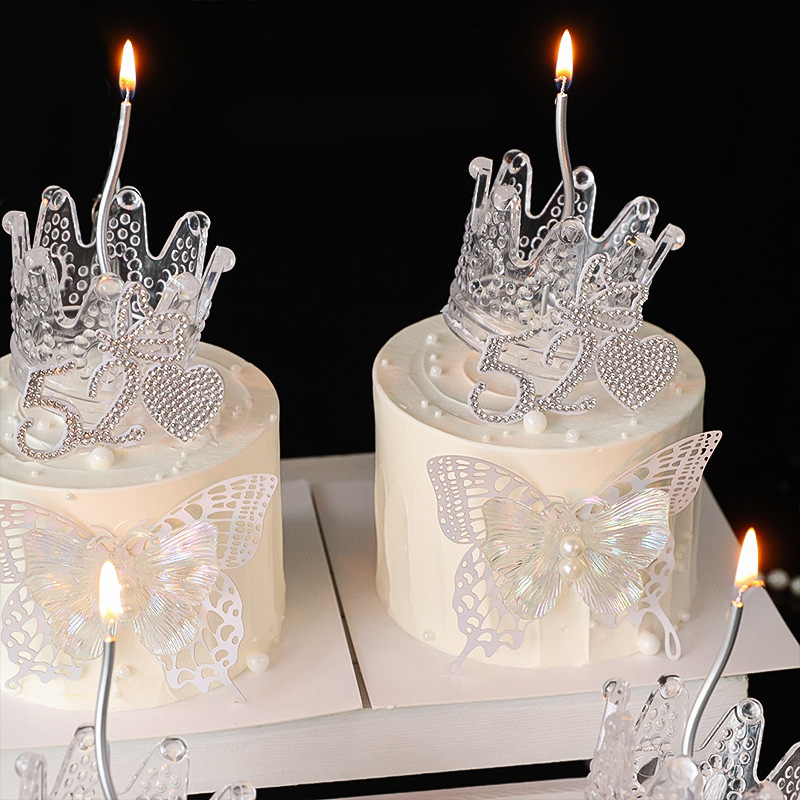 情人节520七夕蛋糕装饰摆件queen母亲三八女王节发光蝴蝶灯皇冠插