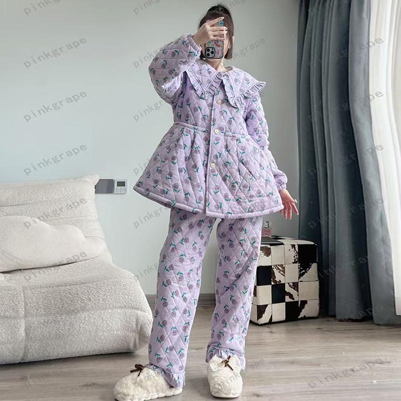 pinkgrape冬季三层夹棉加绒睡衣