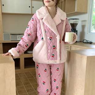 pink 长袖 宫廷风法兰绒套装 加厚保暖珊瑚绒家居服 grape睡衣女冬季
