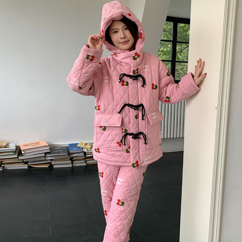 pinggrape女法兰绒连帽睡衣加厚