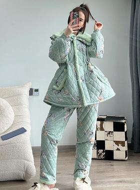 pink grape睡衣女士特厚冬季三层夹棉加厚保暖珊瑚绒可外穿家居服