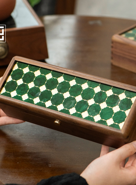 吊坠专用收纳盒黄金翡翠和田玉唐卡佛牌男士文玩首饰盒实木精美款