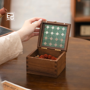 文玩首饰盒实木手串收纳盒核桃手把件存放盒高档精致饰品盒复古风