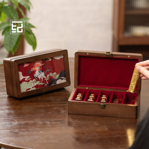 好看桌面收纳盒创意10g20g黄金金条马年纪念币盒子胡桃木中式国潮