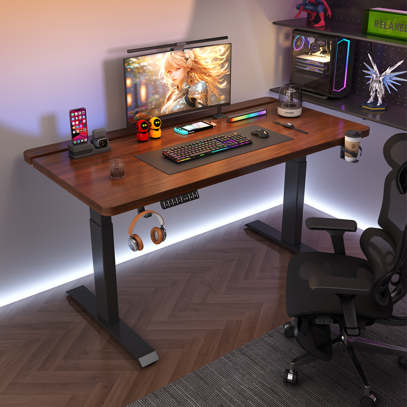 电动升降桌工作台实木碳纤维二段分板可夹机械臂电竞桌子电脑桌