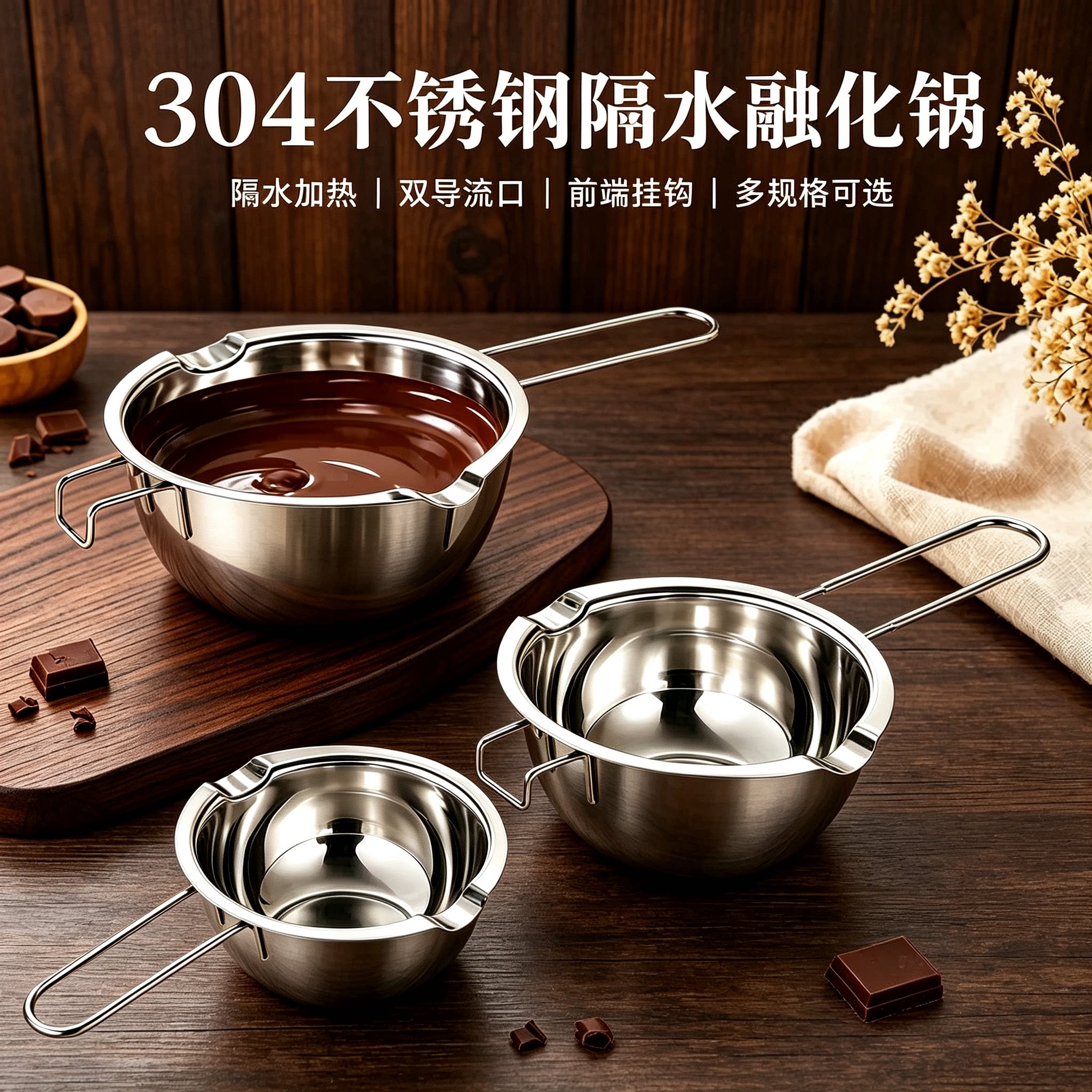 304不锈钢隔水融化锅 巧克力黄油加热碗家用烘焙工具多规格融化碗