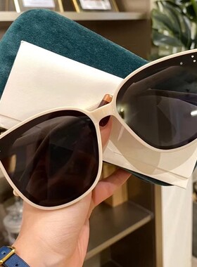 Jm墨镜女奶白色框大脸显瘦2023新款潮圆小脸款太阳镜方防紫外线
