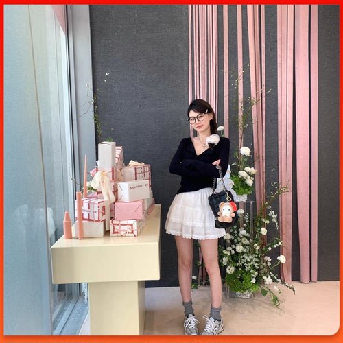 白色蕾丝蛋糕短裙女2026春新款夏季高腰显瘦a字芭蕾风蓬蓬半身裙