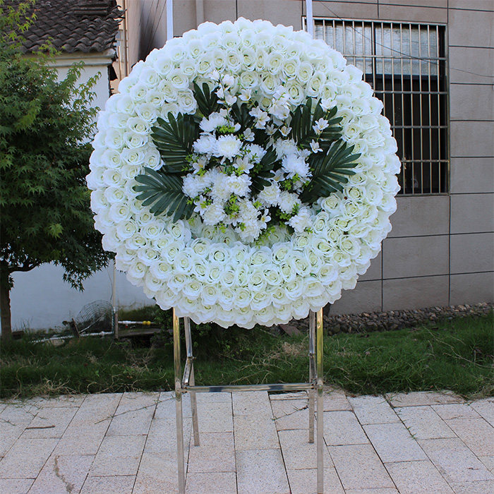 不锈钢玫瑰假花圈拱形1米仿真花圈祭祀装饰花圈殡仪馆摆放花祭奠