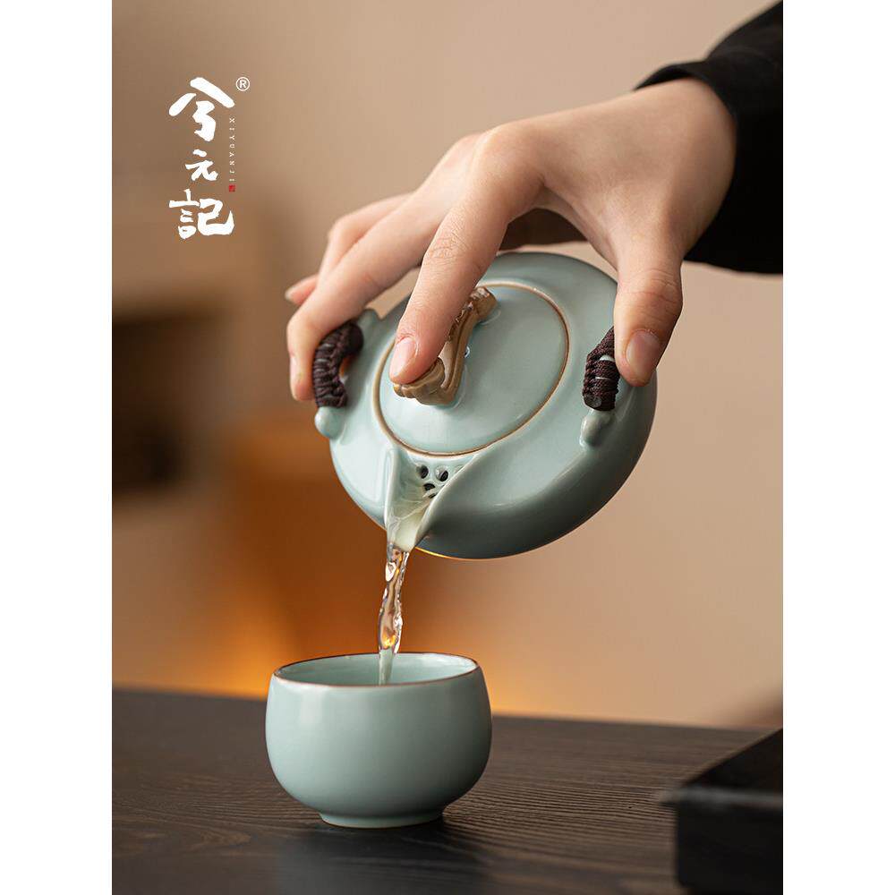 天庆汝窑手捧壶盖碗茶杯单祇高档有盖茶碗非热茶壶功夫茶具套装