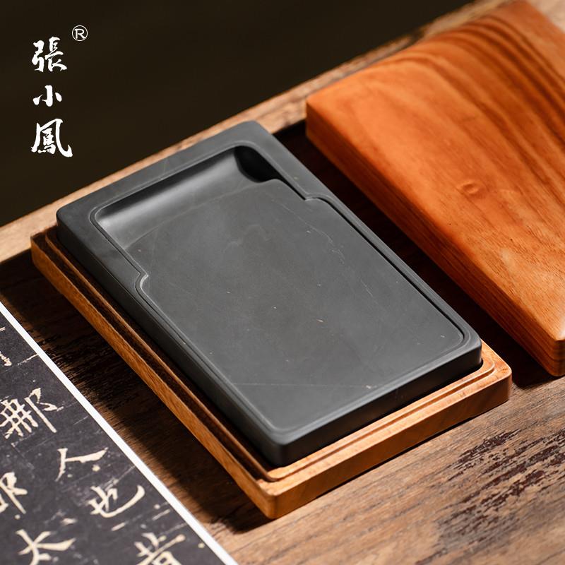 正品张小凤孤品歙砚天然砚台毛笔书法国画文房四宝眉纹金星原石手