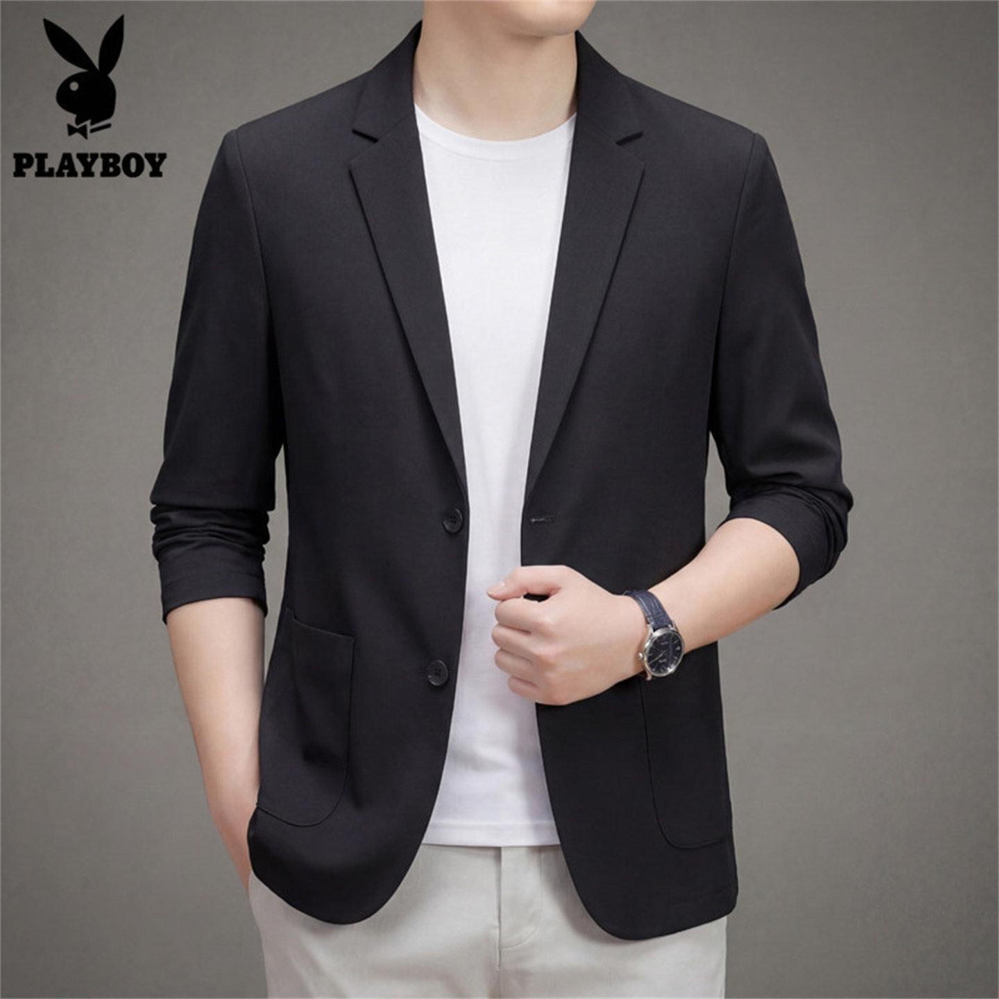 花花公子夏季男士超薄款单层西装外套男时尚休闲防晒西服上衣潮流