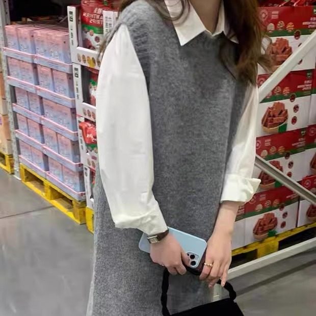 2026新款秋冬松弛感外搭坎肩毛衣裙韩版ins风中长款复古背心裙女