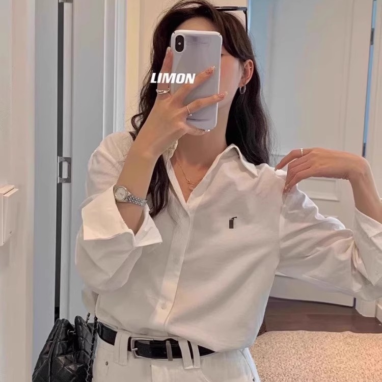 2025初秋新款独特刺绣设计白色衬衫时尚通勤风长袖百搭宽松衬衣女