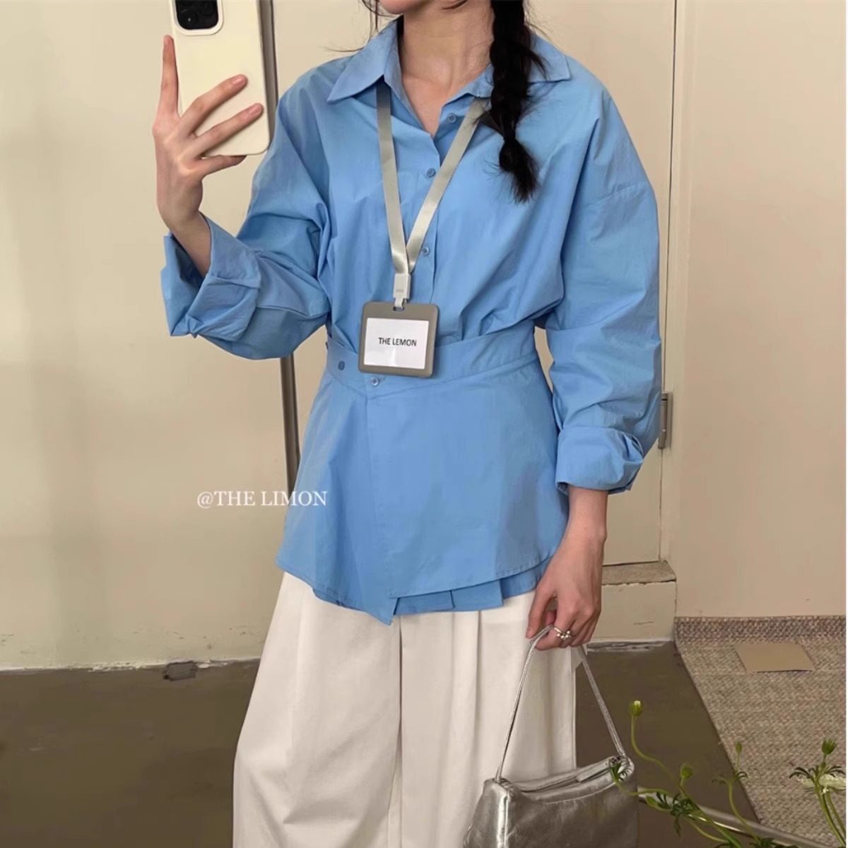 2026新款可调节收腰设计条纹长袖衬衫时尚港味春装显瘦polo领上衣