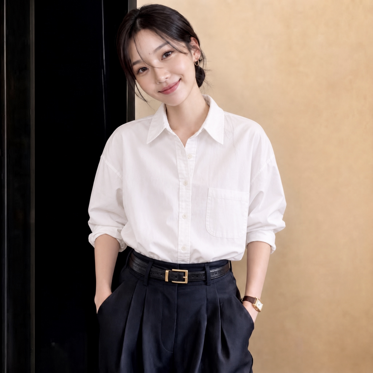 韩版新款简约基础款白色长袖衬衫女春秋季棉质减龄小个子翻领上衣