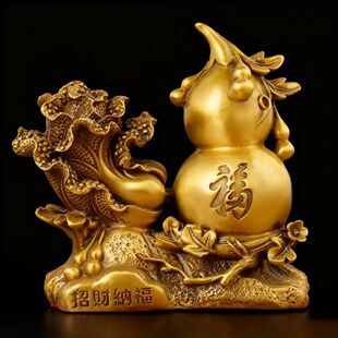 铜葫芦摆件纯铜百财葫芦吉祥福禄葫芦客厅办公室装 饰店铺开业礼品