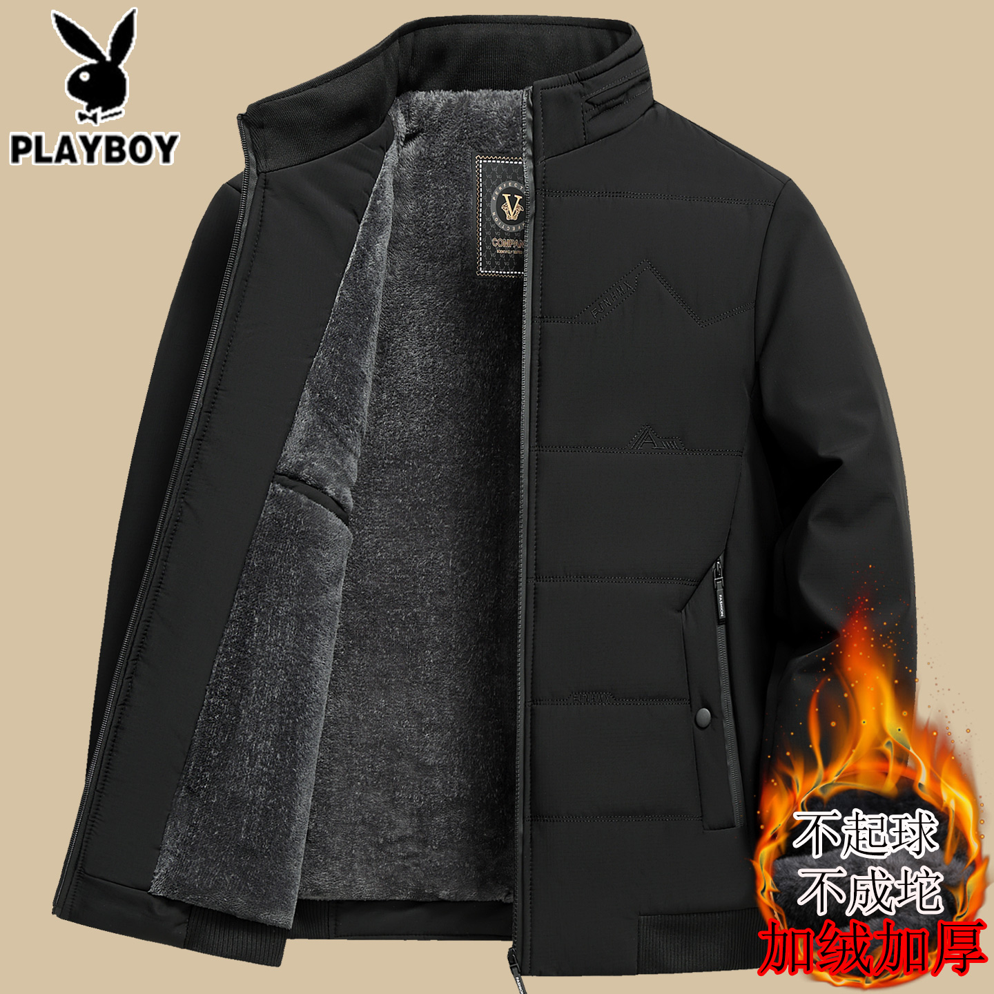 花花公子加厚冬季中老年保暖棉袄