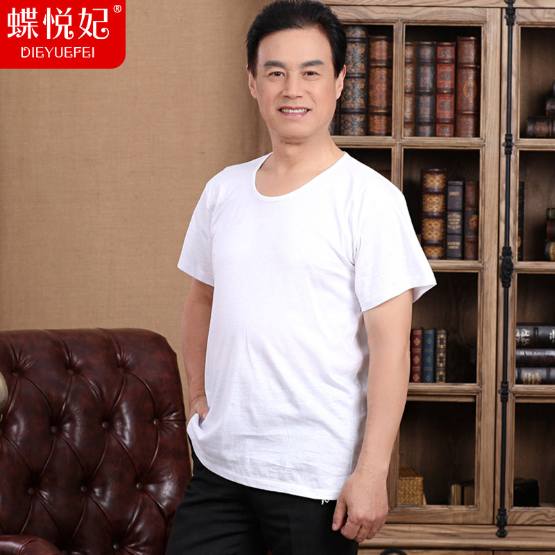 中老年夏季汗衫纯棉背心袖全棉汗布纯棉老人内衣男老头衫大码短袖